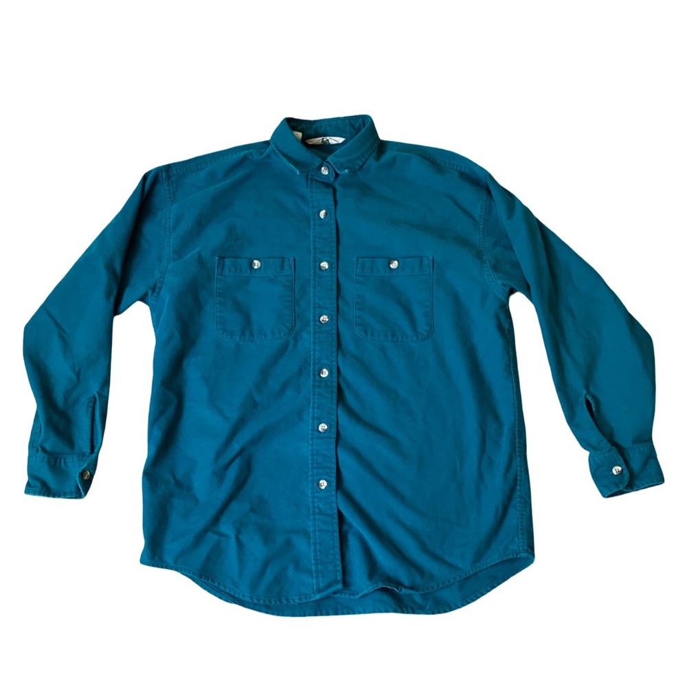 VTG REI Flannel Button Down Long Sleeve Large Double Pockets Teal Monochrome